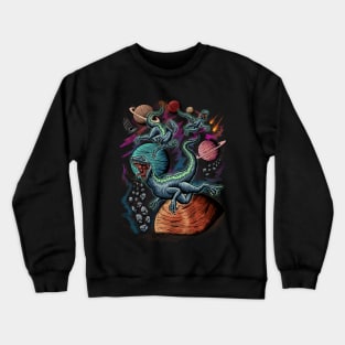 T-Rex Dinosaur Flying in Space Galaxy Crewneck Sweatshirt